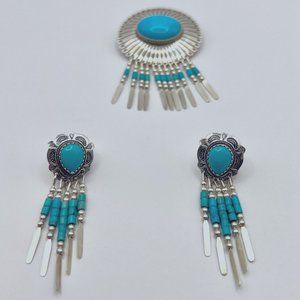 Vintage Southwest Turquoise Earrings and Pendant Set